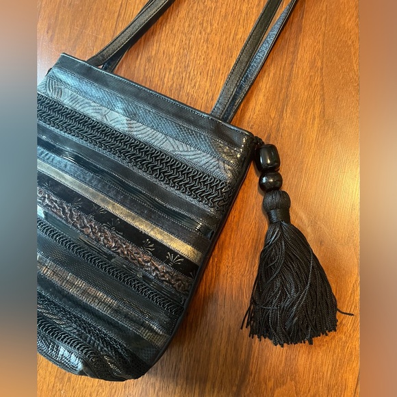 Vintage SHARIF shoulder bag Black patchwork accents pristine condition - Picture 4 of 9